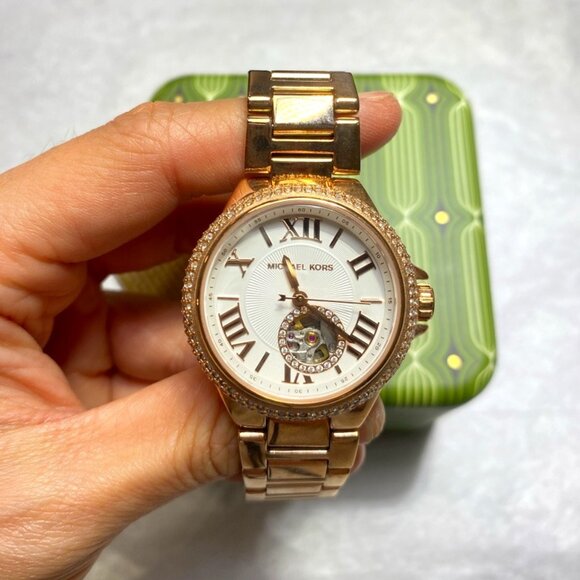 Michael Kors MK9051 Sage Three-Hand Rose Gold-Tone Stainless Steel Watch - Picture 1 of 7